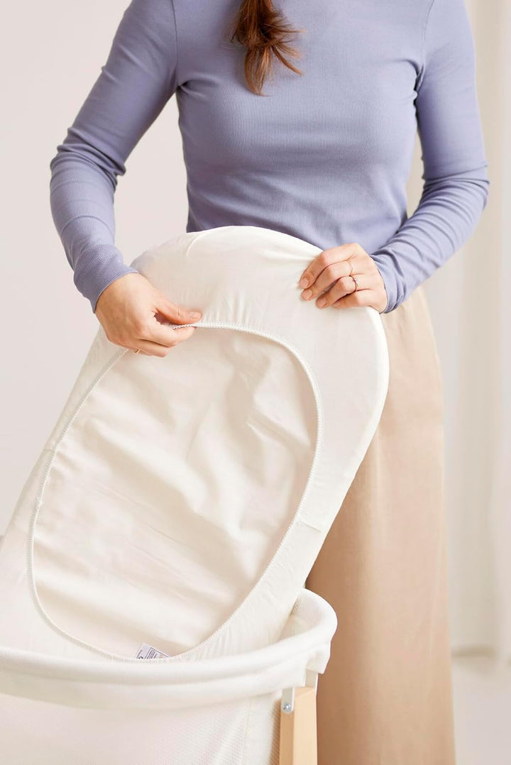 BabyBjörn Spannbetttuch für Wiege Weiss, Bio, Spannbetttuch für Wiege Weiss
