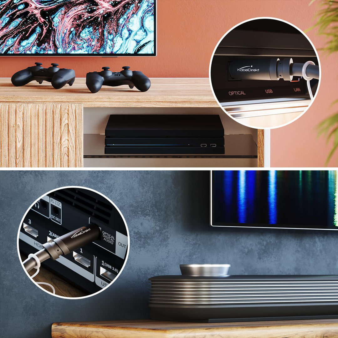 TOSLINK Cable Optisches Audiokabel - 15m - Glasfaserkabel für Soundbars, mit Schutzkappe (Digital S/