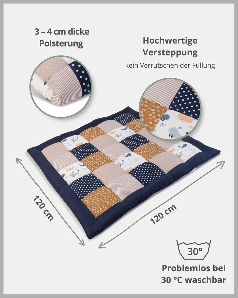 ULLENBOOM ® Baby Krabbeldecke 120x120 cm gepolstert Wale (Made in EU) - Krabbeldecke für Baby mit 10