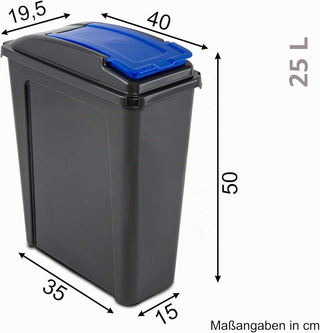 Mülltonne 25 Liter Schwarz-Blau, Mülleimer Küche, Mülltrennsystem, Abfalleimer Küche, Trash Bin, Mis