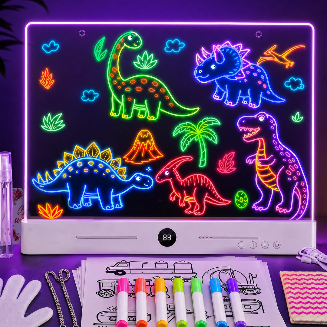 LED Zeichenbrett Maltafel Kinder mit 7 Farben 3 Beleuchtungsmodi 30x20cm | LED Acryl Abwischbar, Not