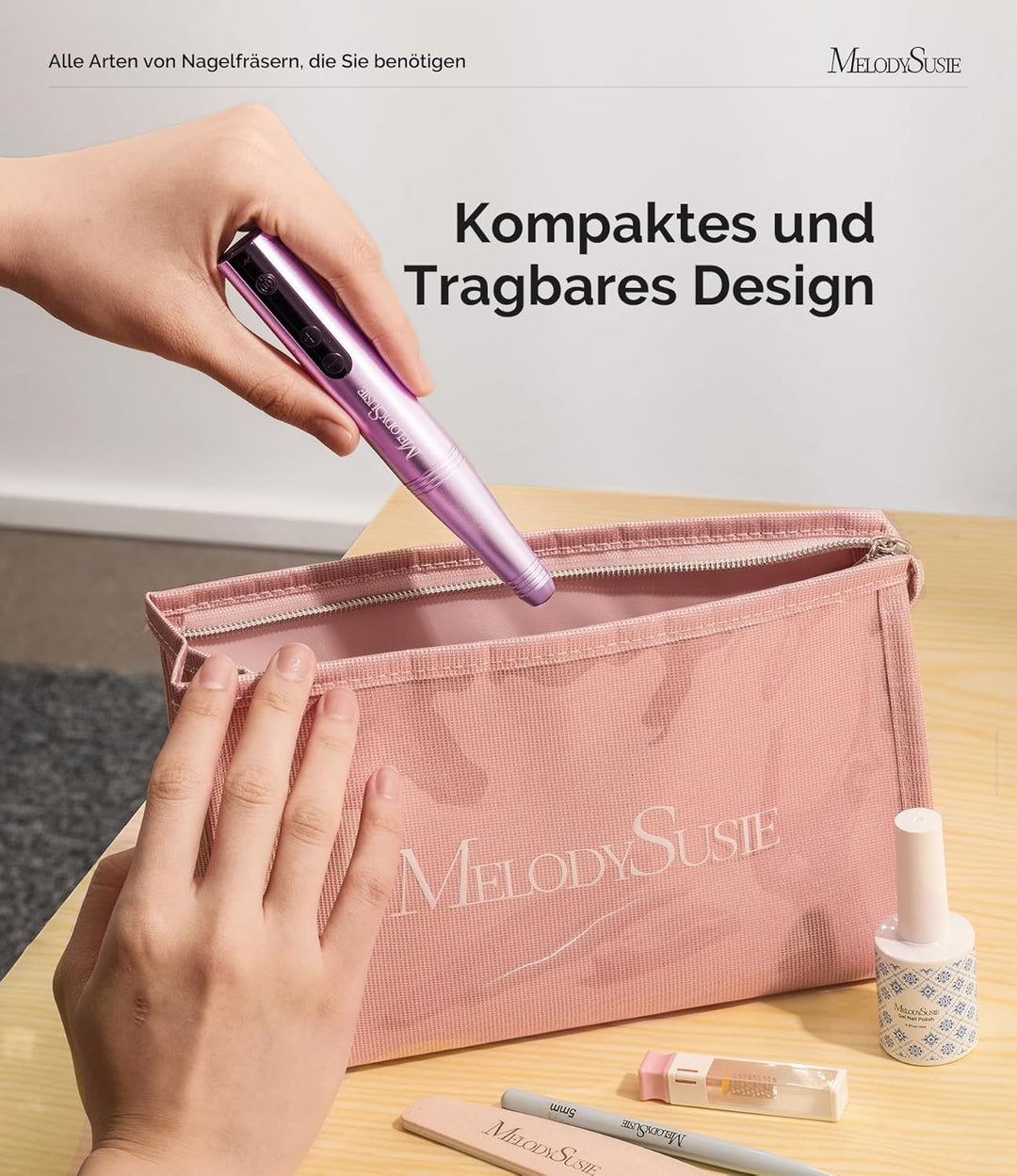MelodySusie Kabellose Elektrische Nagelfräser 11 in 1 Kit, PC180F 25000RPM Tragbare Nagelfeile Set f
