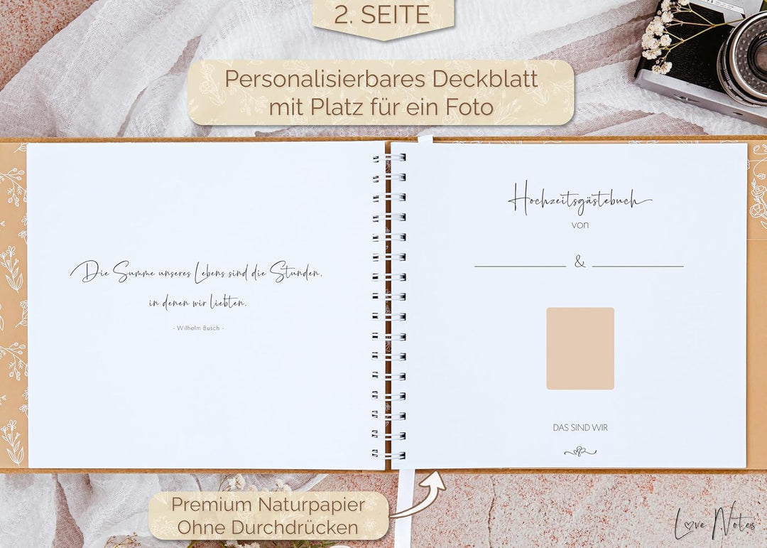 Love Notes Gästebuch Hochzeit mit Fragen zum Ausfüllen – Hochwertiges Hochzeitsbuch für unvergesslic