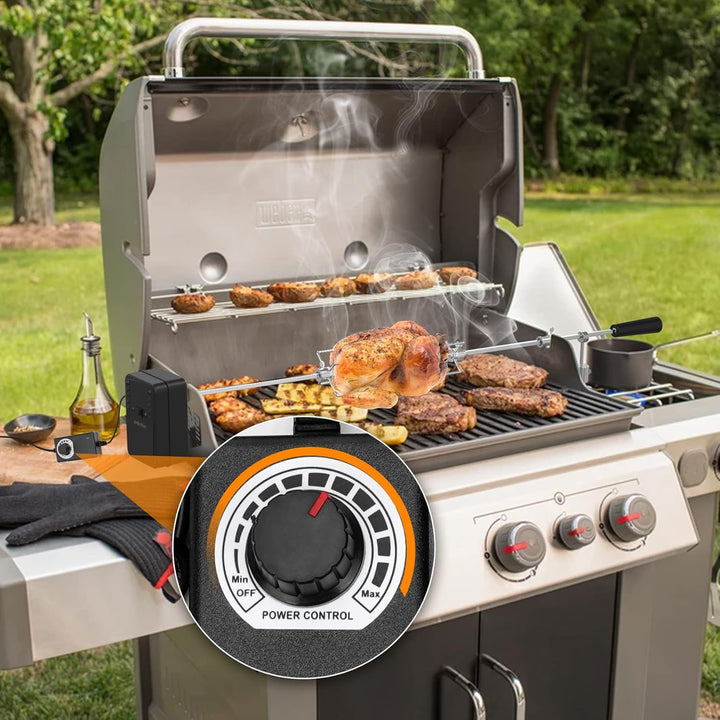 onlyfire Grillmotor für Grillspiess, Regelbar Drehmotor für Rotisserie, Schaschlik, Spiessbraten, Sp