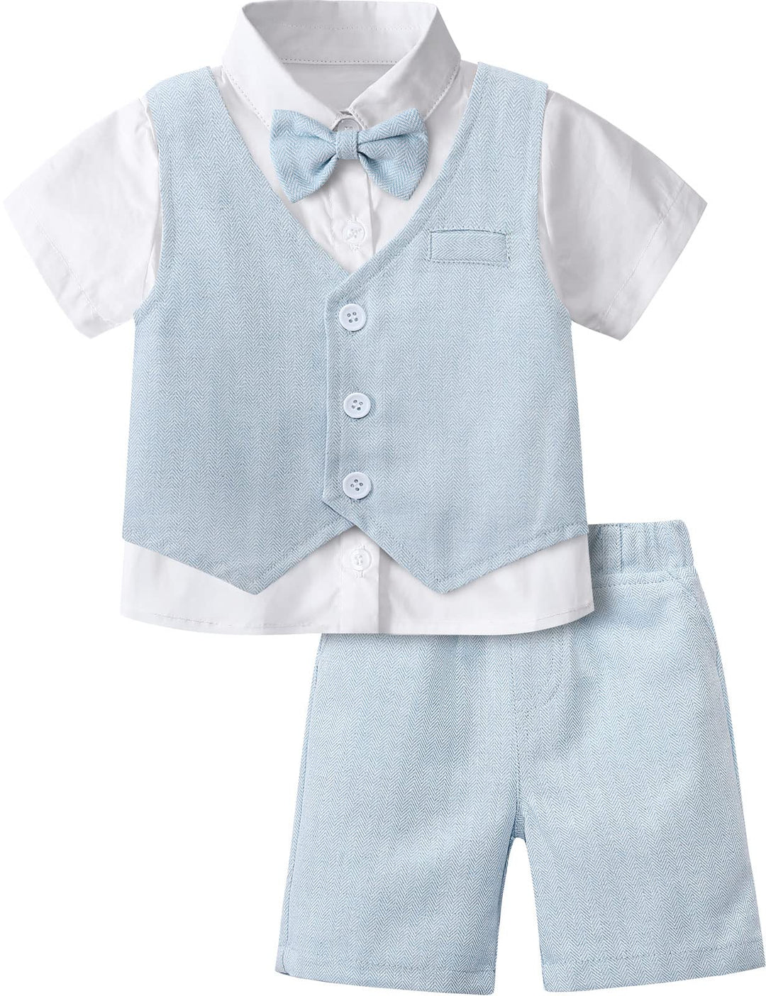 mintgreen Baby 3St Gentleman Outfit, Fischgrätenmuster Hochzeit Taufkleidung Hemd &amp; Weste &amp; Shorts,