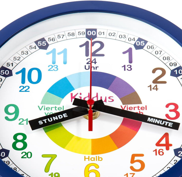 Kiddus Kinder Wanduhr, Jungen und Mädchen, Analoger Lernuhr mit Zeitlernübungen, Kinderwanduhr Ohne