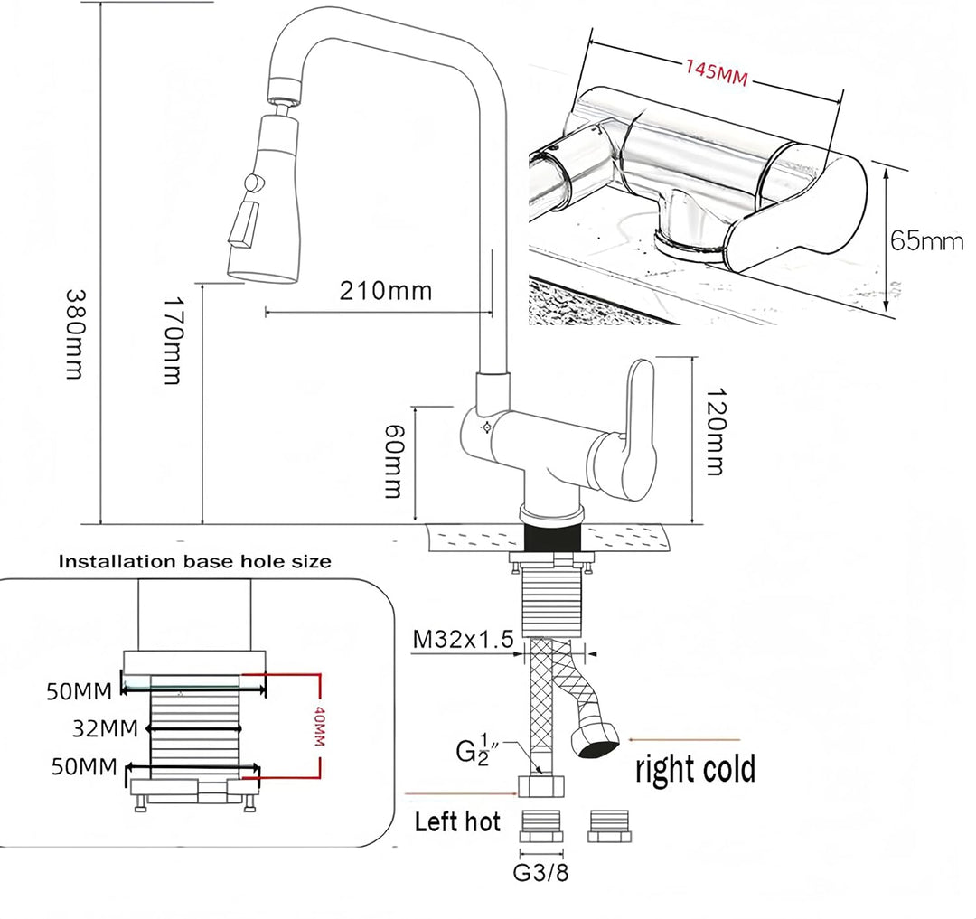 Einhebelmischer für Küche, klappbar, mit 3 Strahlarten, Küchenarmatur, faltbar, für Fenster, Mischba