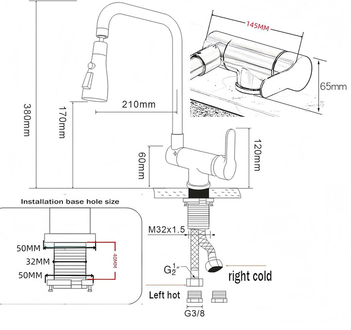 Einhebelmischer für Küche, klappbar, mit 3 Strahlarten, Küchenarmatur, faltbar, für Fenster, Mischba