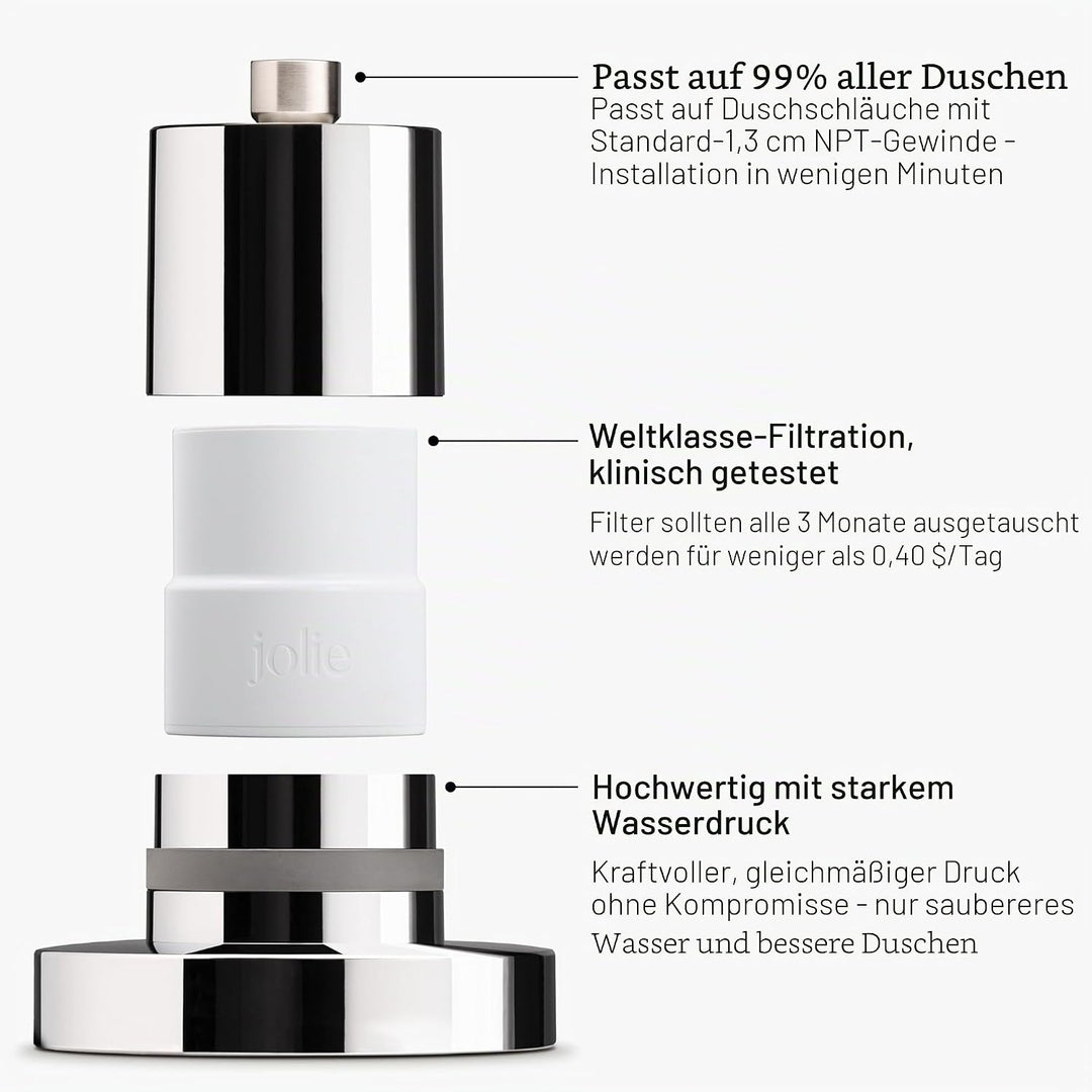 The Joie gefilterter Duschkopf, klinisch getestet, Hochdruck-Duschfilter für gesünderes Haar und Hau
