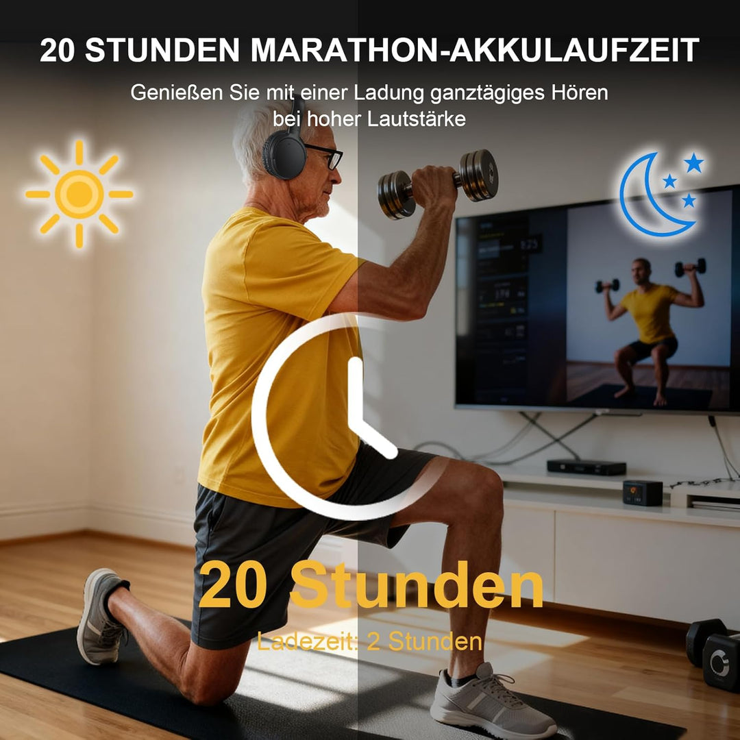 Kabellose TV-Kopfhörer für Senioren, AptX Low Latency, Ein-Knopf-Design Over-Ear TV Headset mit USB-