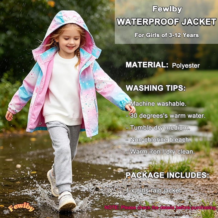 Mädchen Regenjacke - Regenmantel mit Kapuze Outdoor Wasserdichte Jacke Kinder Softshelljacke Übergan