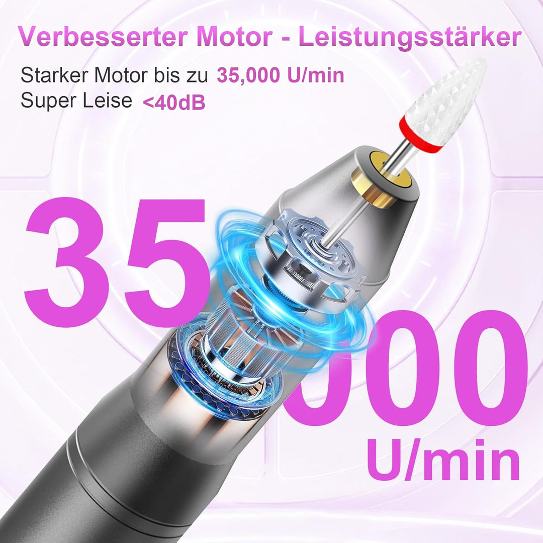 Nagelfräser Kabellose Elektrische Nagelfeile - 35000 U/Min Nagelfräser für Gelnägel, 12 IN 1 Profess