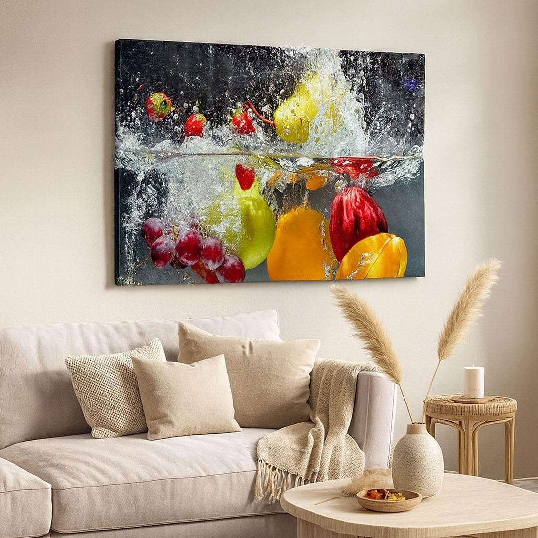 Bilder auf Leinwand Früchte Wasser Spritzer Essen Leinwandbild 70x50cm Wandbilder Dekoration Wohnzim
