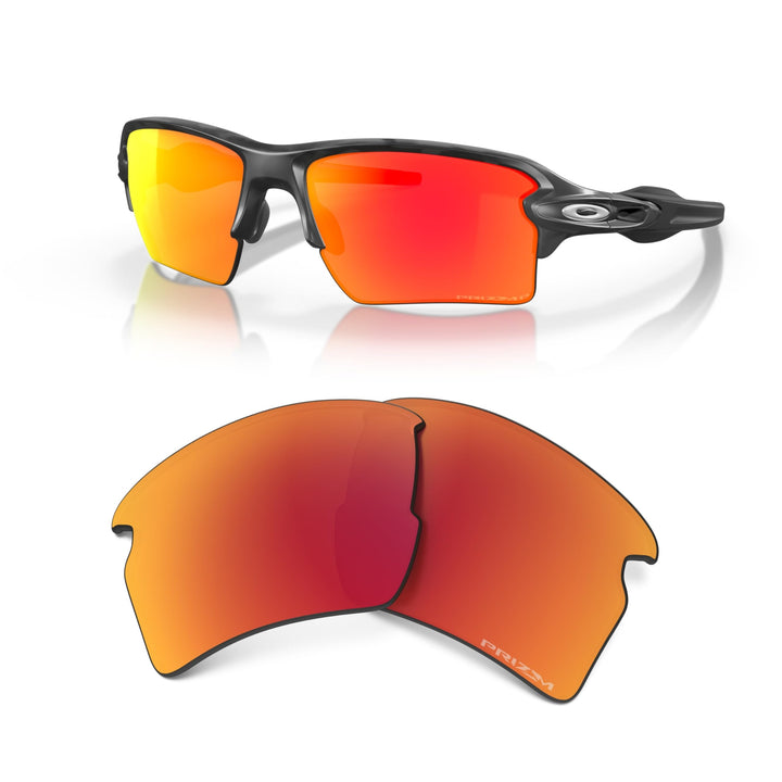 Oakley Original Flak 2.0 XL OO9188 Ersatzgläser, inklusive Oakley Mikrofasertuch Beutel PRIZM Ruby I
