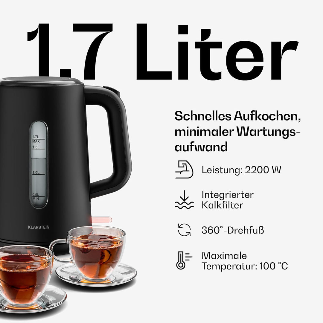 Klarstein Velaire Toaster Wasserkocher Set – 2 Scheiben Toaster mit 7 Bräunungsstufen, Brötchenaufsa
