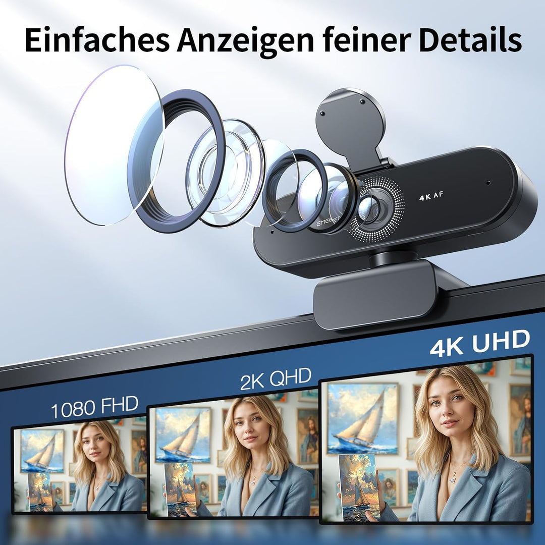 Webcam NOVA 4K, 4K Webcam mit 2 Mikrofon mit Rauschunterdrückung, Ultra HD Webcam mit 73° Weitwinkel