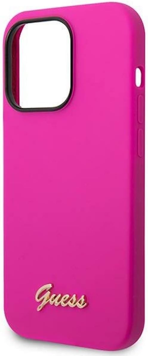 Guess GUHCP14LSLSMF hülle für iPhone 14 Pro 6,1" Fuchsia/Fuschia Hard case Silicone Vintage Gold Log
