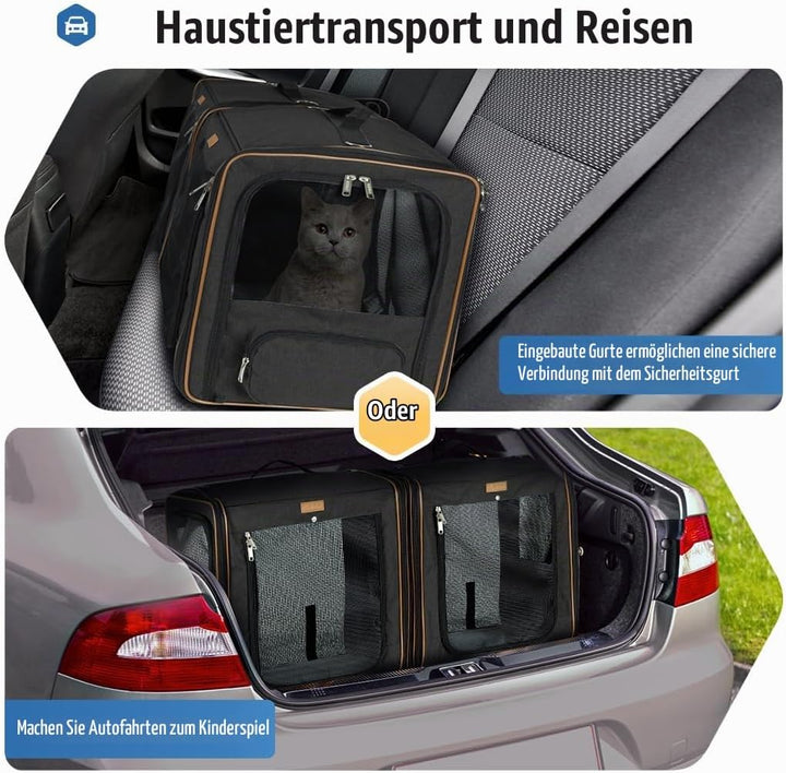 2-in-1 Hundebox Transportbox Katze für Mittelgrosses Haustier, Faltbare Katzentransportbox mit Stark