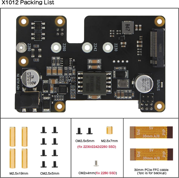 Geekworm X1012 PCIe to M.2 NVMe SSD HAT Support PoE for Raspberry Pi 5 | PoE Power Input (802.3af/at