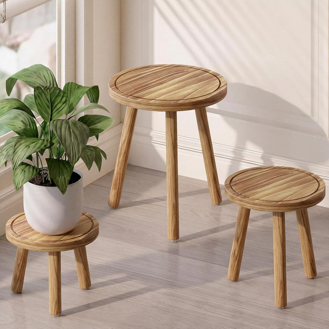 Bamworld Pflanzenhocker aus Holz im 3er-Set – Naturfarbene Blumenständer in 3 Grössen – Dekorativer