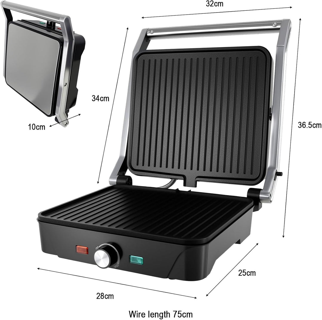 kisidus Kontaktgrill 2000W Panini Grill, Sandwich Maker, Tischgrill elektrisch 180° aufklappbar, ant