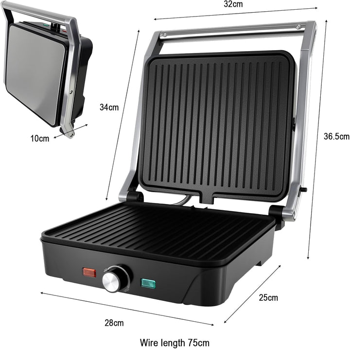 kisidus Kontaktgrill 2000W Panini Grill, Sandwich Maker, Tischgrill elektrisch 180° aufklappbar, ant