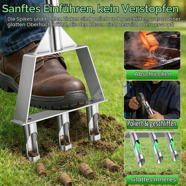 Rasenlüfter, Aerifizierer für Rasen Hohlspoon mit 3 Kerne, Manueller Rasenbelüfter für Rasenpflege u