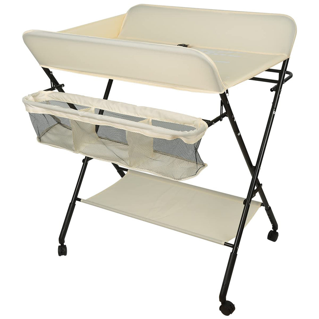 Wickelkommode Klappbar Babypflegetisch mit Sicherheitsgurt Ablagefächern, Mobiler Wickeltisch, Tragb