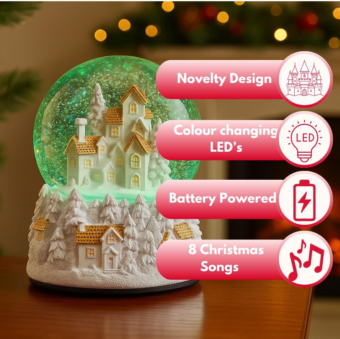 Marco Paul Winter Wonderland Weihnachts-Schneekugel – grosse, langlebige handbemalte 12 cm Musik-Sch