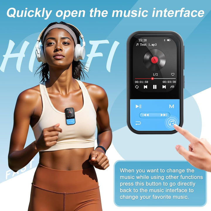 128GB MP3 Player - Clip MP3 Player mit Bluetooth 5.3, tragbarer Musikplayer mit FM-Radio, Sprachaufn