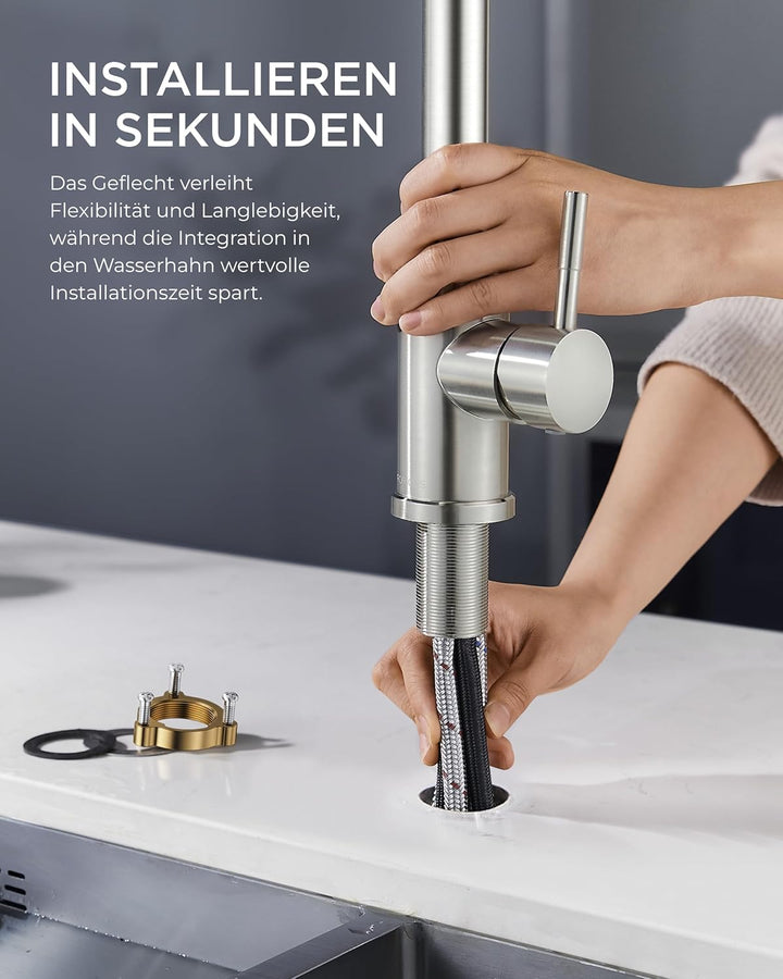 FORIOUS Wasserhahn Küche, Hochdruck Küchenarmatur mit Herausziehbarer Brause Ausziehbar Armatur, Mis