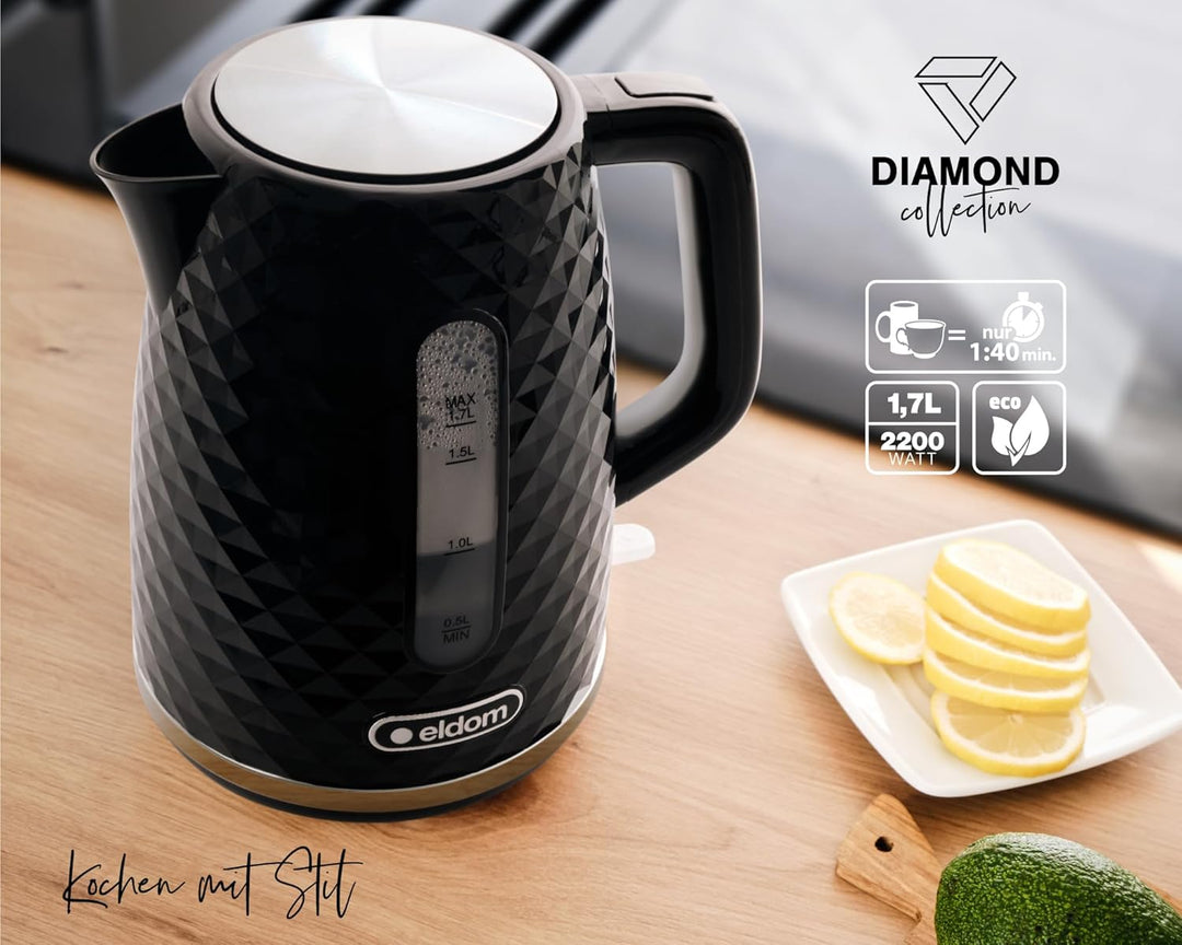 eldom C280 Wasserkocher | 1,7 Liter Kapazität | Retro Teekocher mit 2200W Leistung | 360°-Sockel | W