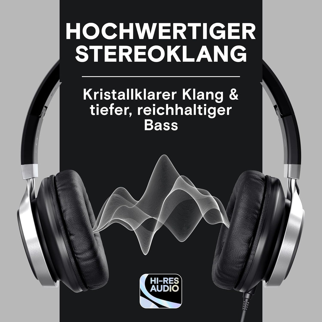 ARTIX® Kopfhörer mit Kabel und Mikrofon, Faltbar und tragbar, Premium 90% Kopfhörer Noise Cancelling