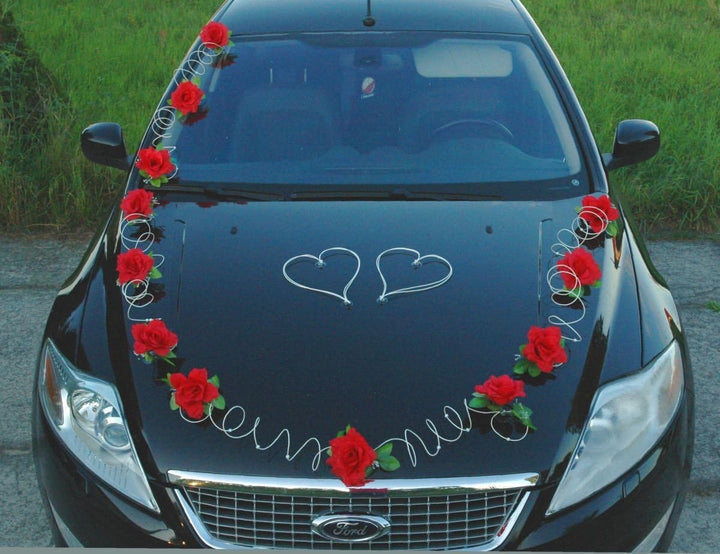 Marta Auto Schmuck Braut Paar Rose Deko Dekoration Autoschmuck Hochzeit Car Auto Wedding Deko PKW (R