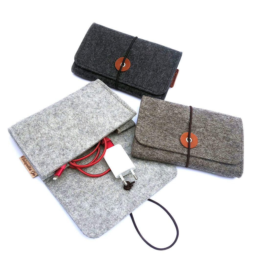 Kabeltasche aus Wollfilz, Tasche für Notebookzubehör | Für Ladekabel, Maus.. | PERSONALISIERT | Farb