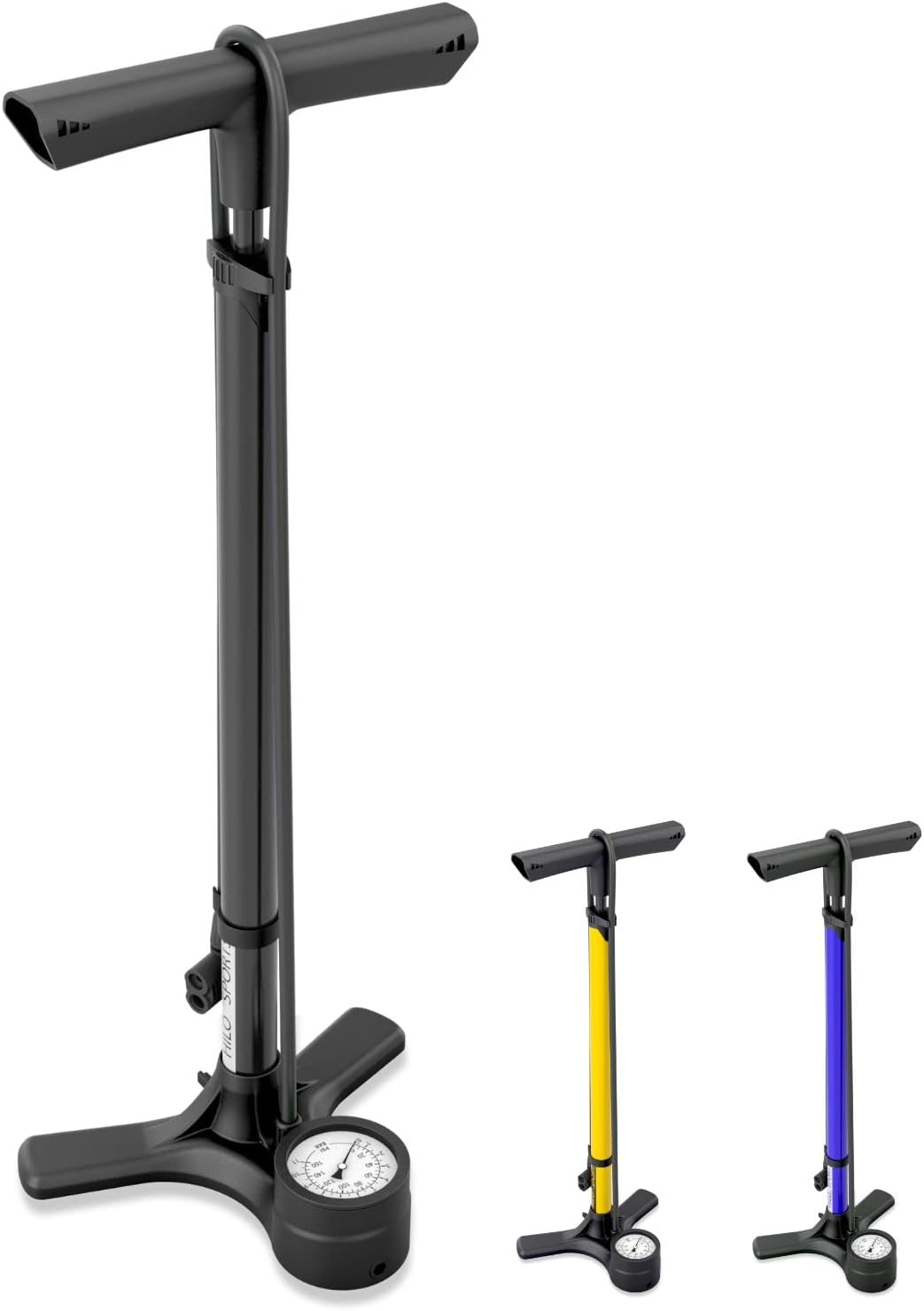 HiLo sports Standluftpumpe Fahrrad - [Passt für alle Ventile] - 11 Bar Fahrradpumpe mit grossem Mano
