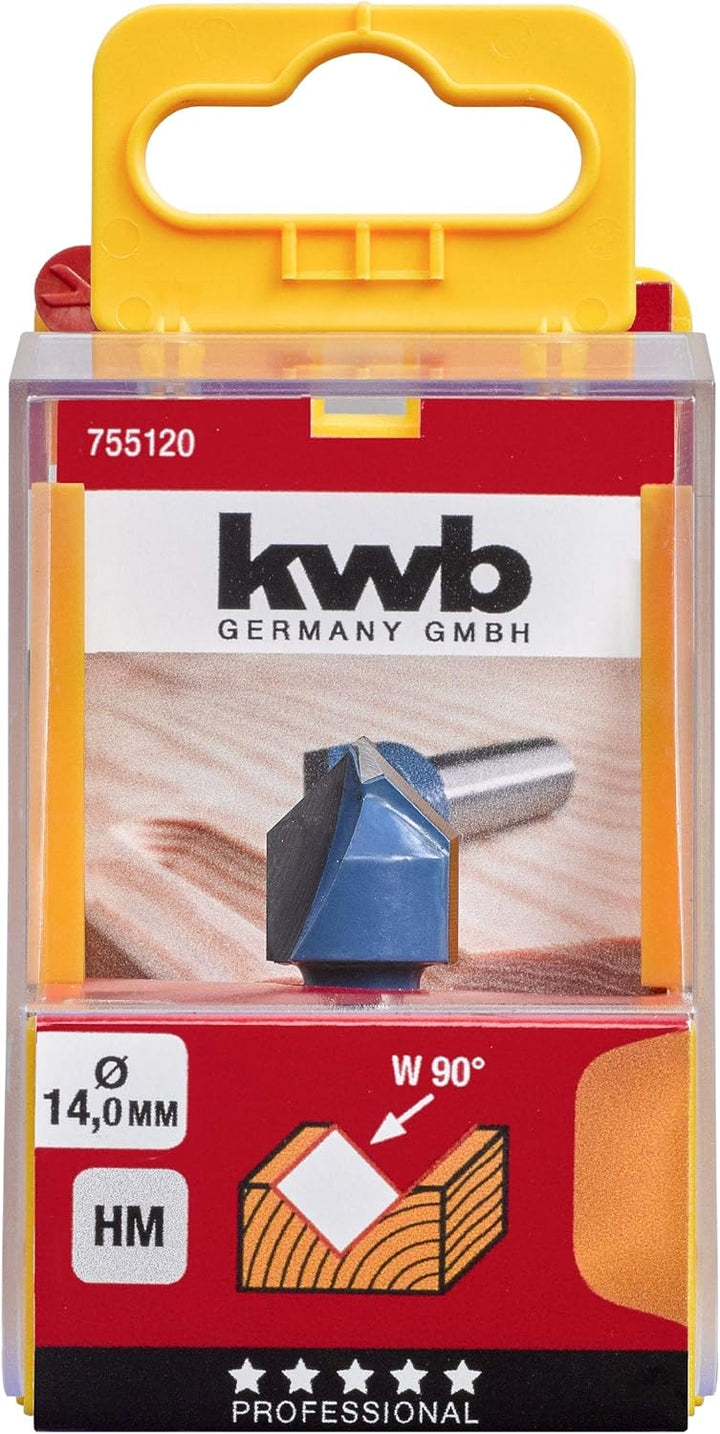 kwb V-Nutfräser Ø 14 mm, hartmetallbestückt mit präzisem Spannschaft und optimierter Schneidengeomet