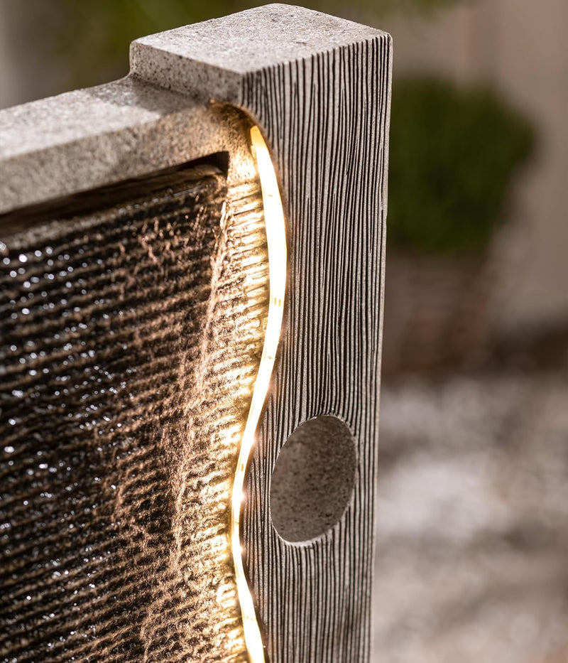 Dehner Gartenbrunnen Eclipse mit LED Beleuchtung, ca. 100 x 40 x 19.8 cm, Polyresin, grau