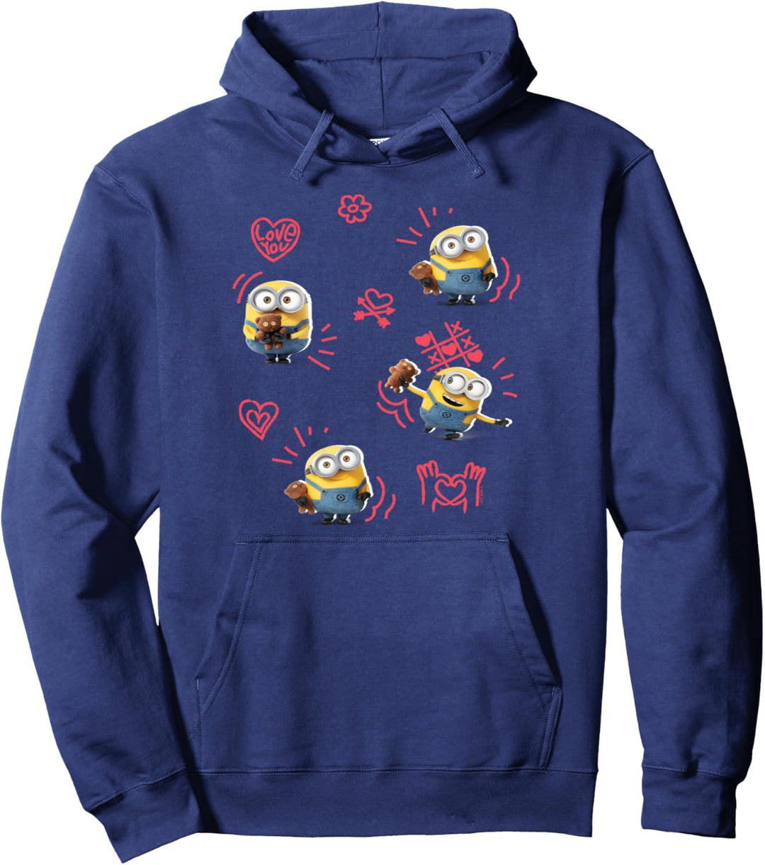 Minions Valentine's Day Bob And Teddy Bear Jumble Pullover Hoodie