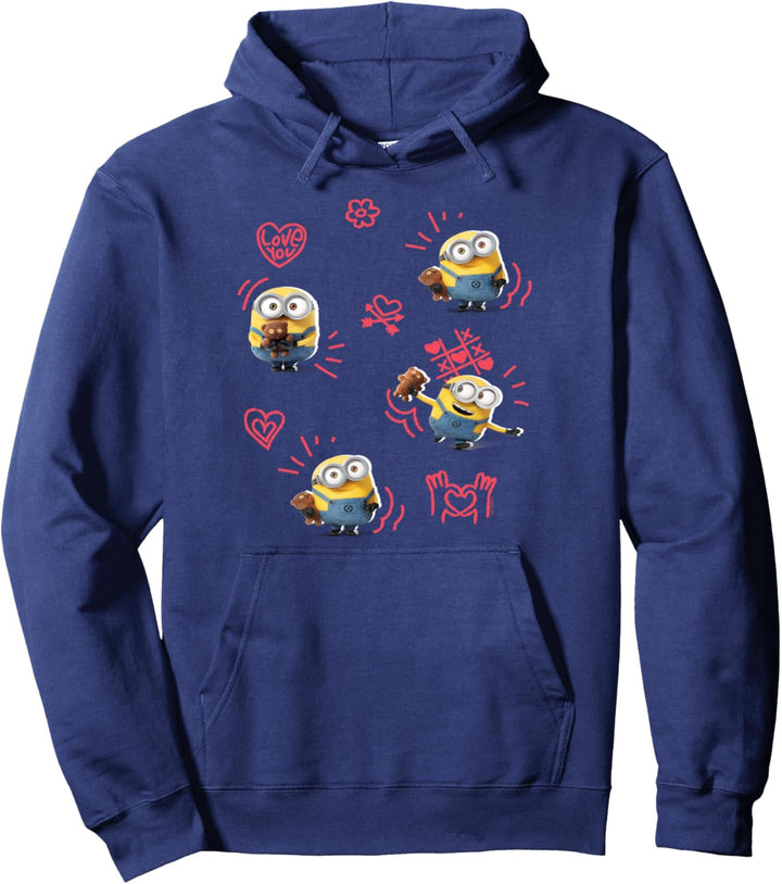 Minions Valentine's Day Bob And Teddy Bear Jumble Pullover Hoodie