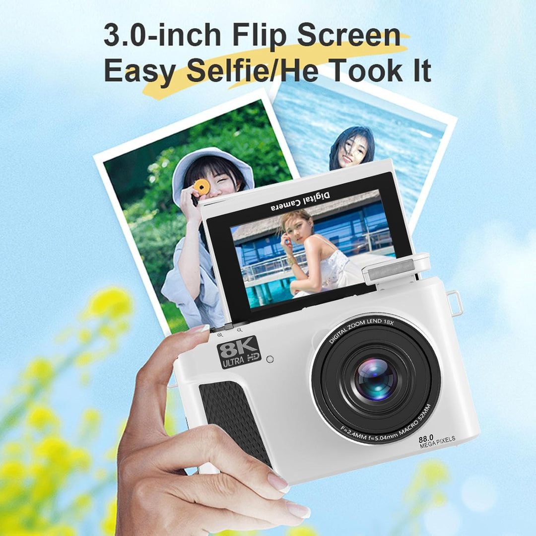8K Digitalkamera für Fotografie, WiFi 88MP Vlogging -Kameras mit 3 "180 ° Flip -Bildschirm, Autofoku