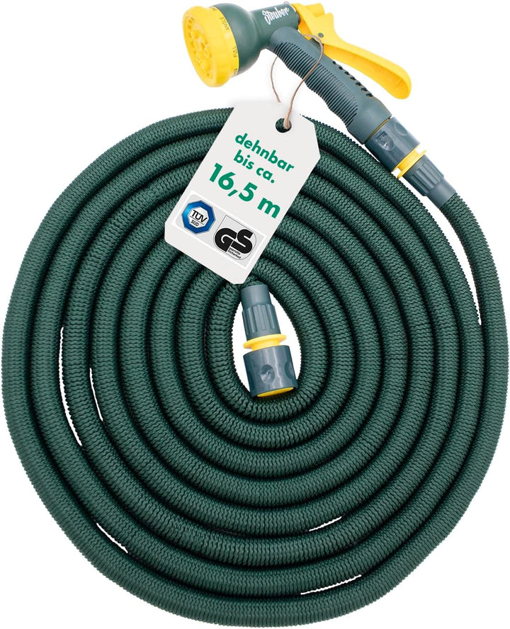 Steuber Flexibler Gartenschlauch Platinum GREEN mit 8 Sprühkopf-Funktionen, 16,5m, TÜV Süd Siegel, m