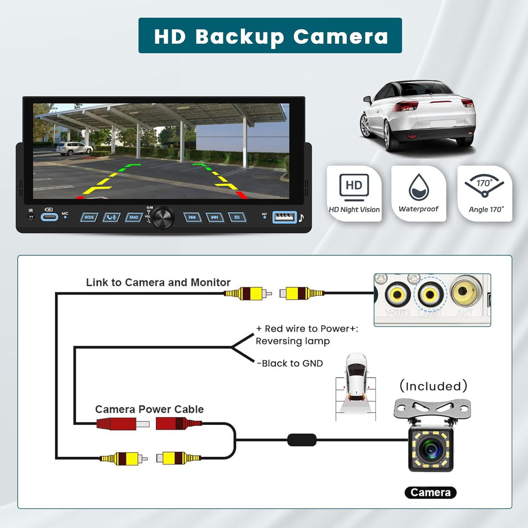 Hikity Autoradio Bluetooth 1 DIN mit Wireless Carplay Android Auto, 1 Din Radio mit 6,9 Zoll Touchsc