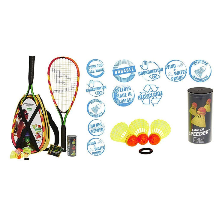 Speedminton S600 Set - Original Speed Badminton/Crossminton Starter Set inkl. 2 Schläger, 3 Speeder,