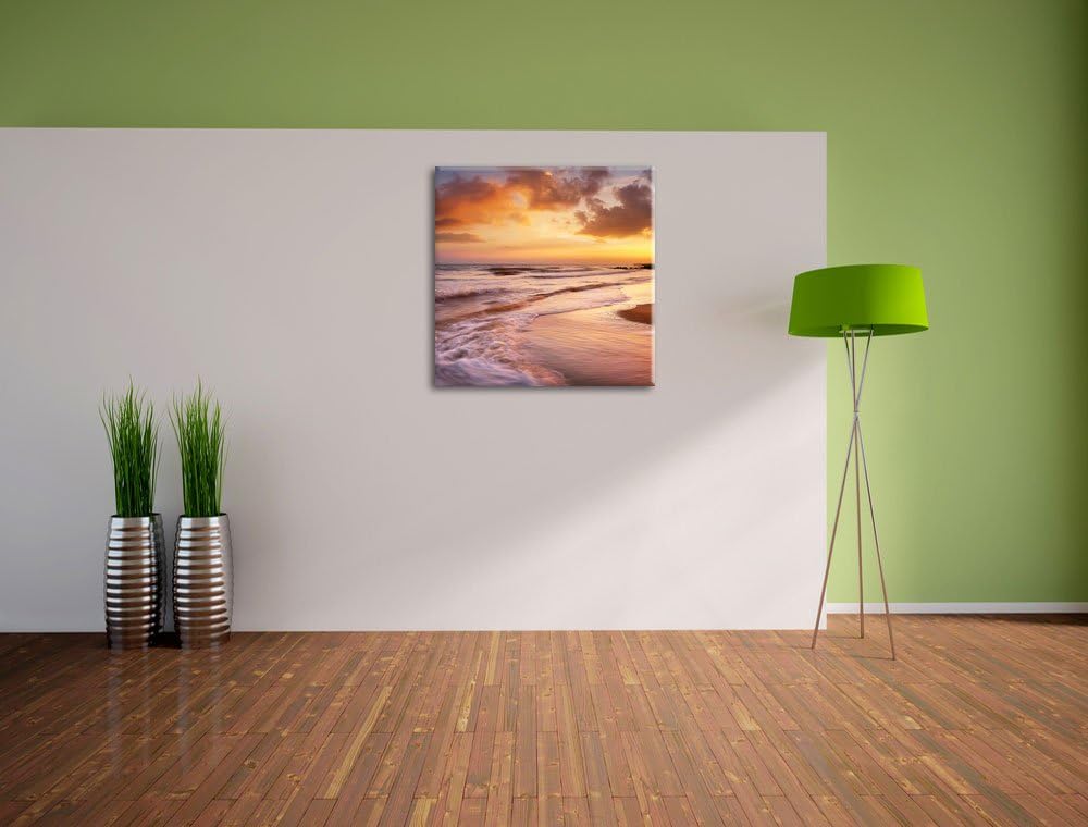 Pixxprint Meereshorizont Sonne hinter Wolken, Grösse: 40x40, Leinwandbild Quadratisch, Wandbild, Kun