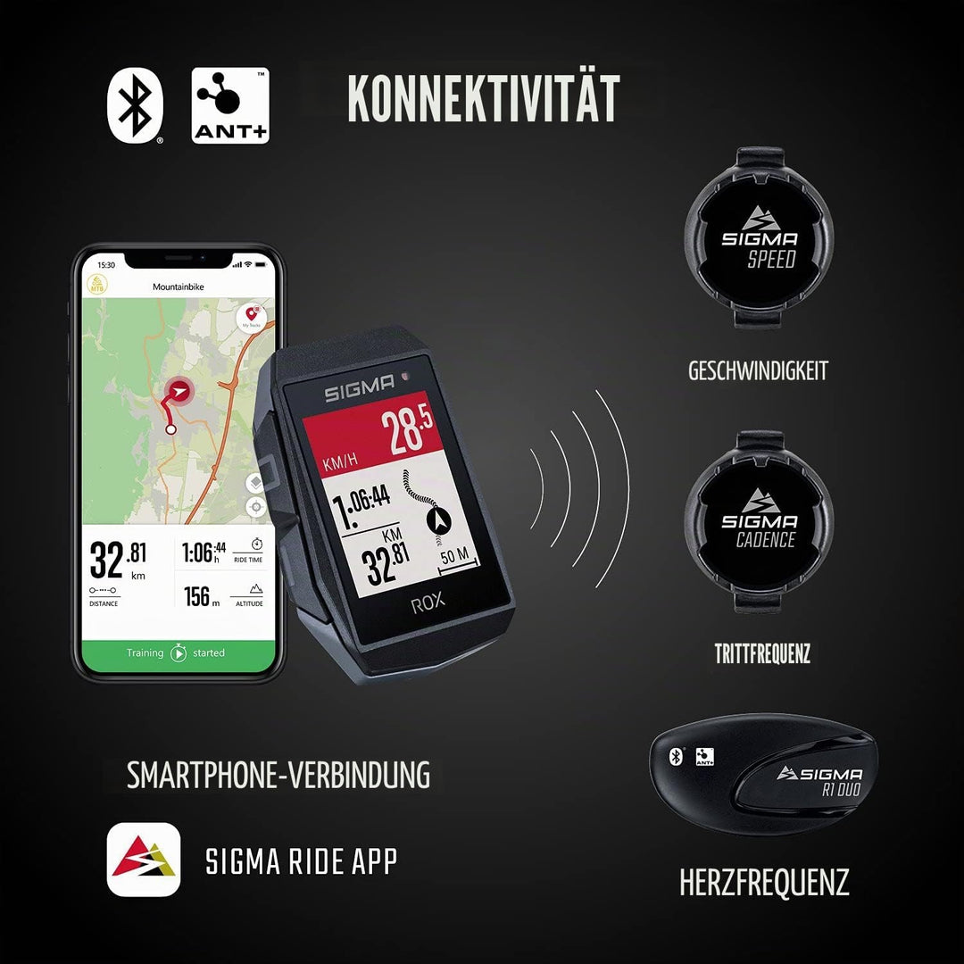 SIGMA SPORT ROX 11.1 EVO Black Sensor Set | Fahrradcomputer kabellos GPS &amp; Navigation inkl. Geschwin