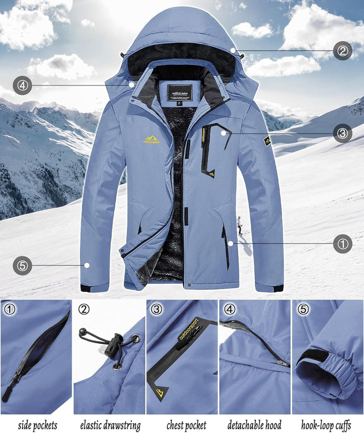TACVASEN Damen Übergangsjacke Warm Winterjacke Gefüttert Wanderjacke Ski Jacket mit Wasserdichtem Re