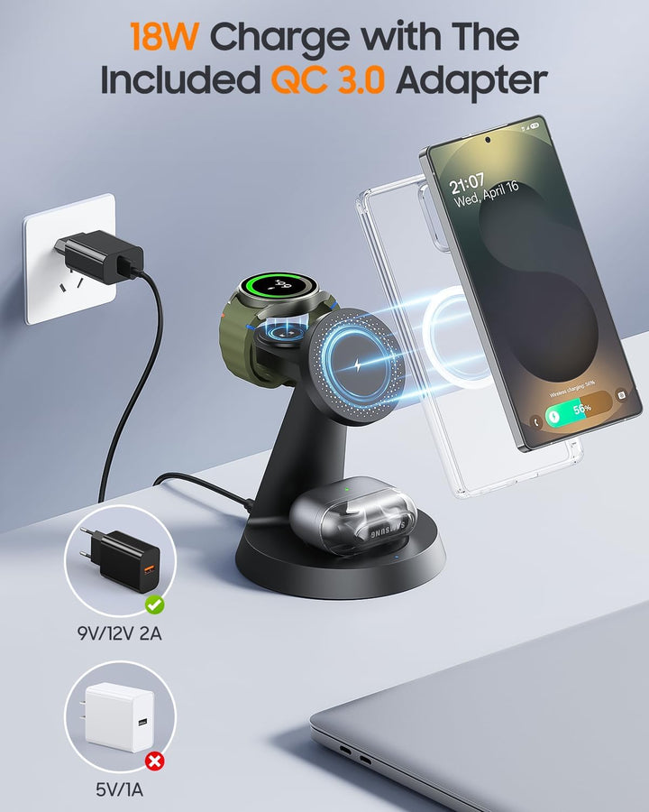 Meifigno Magnetisch Induktive Ladestation für Samsung, 3 in 1 Wireless Mag-Safe Charger für Samsung