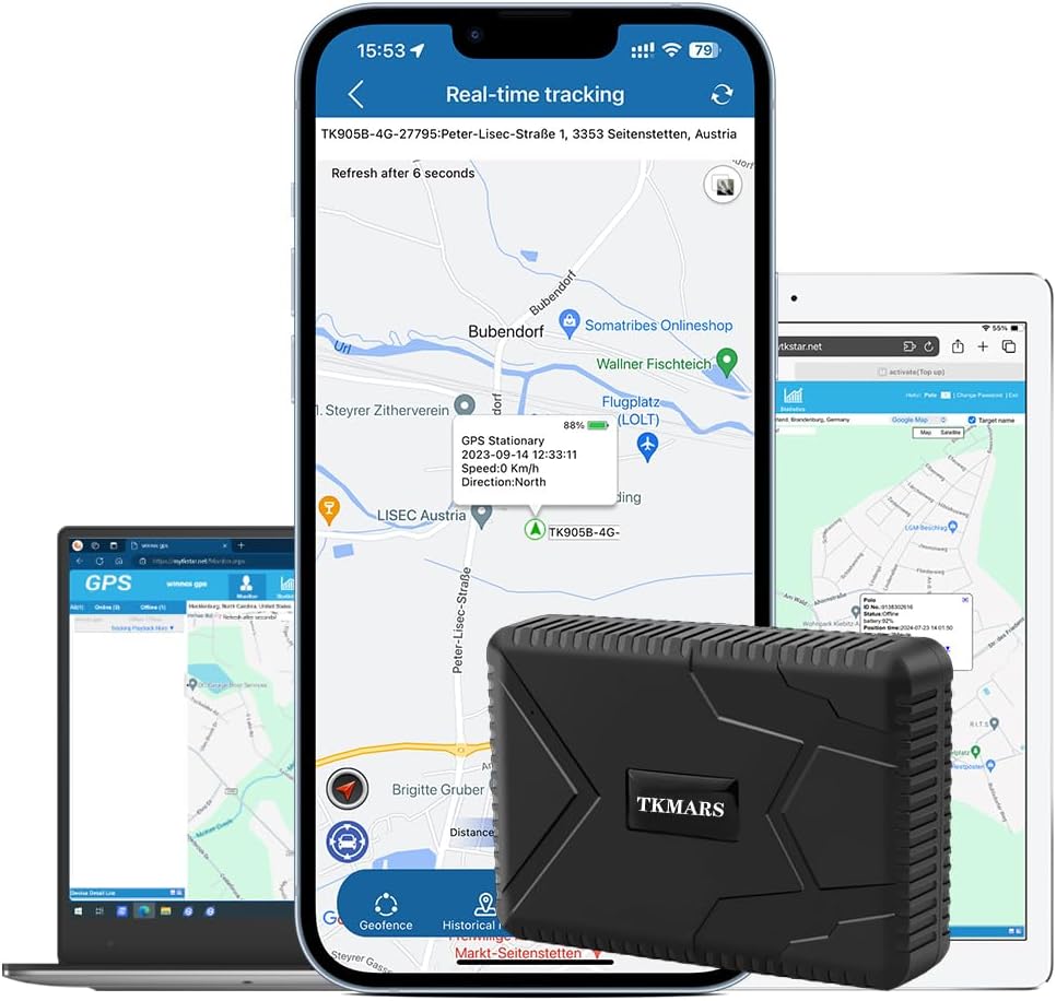 TKMARS GPS Tracker, Auto Fahrzeug GPS Tracking Echtzeit-Tracking GPS Ortung starker Magnet GPS Track