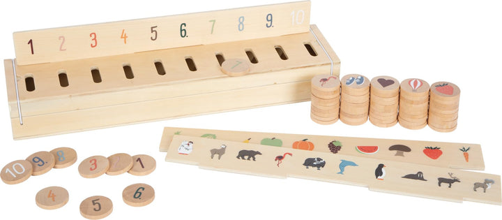 small Foot Bildersortierbox aus Holz, 60 Verschiedene Bilder zum Sortieren und Entdecken, für Kinder